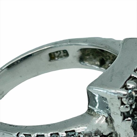 Blue Sapphire Ring Sterling Silver Accented with Rhinestones Size 7 & 3/4 - Picture 4 of 9